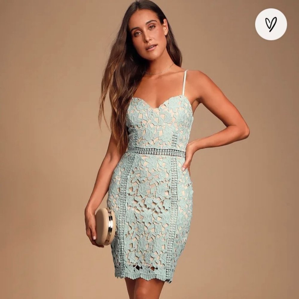 Lulu's Giovanni Sage Green Lace Dress